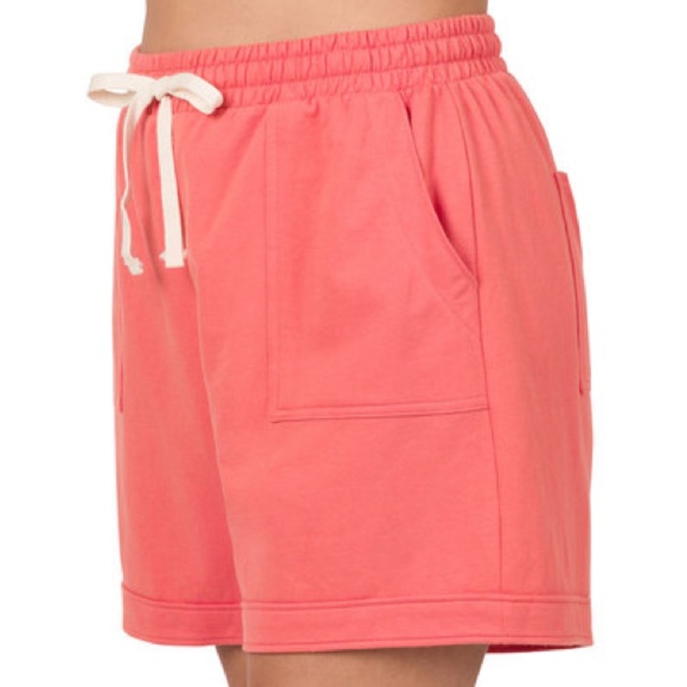 Coral Drawstring French Terry Shorts